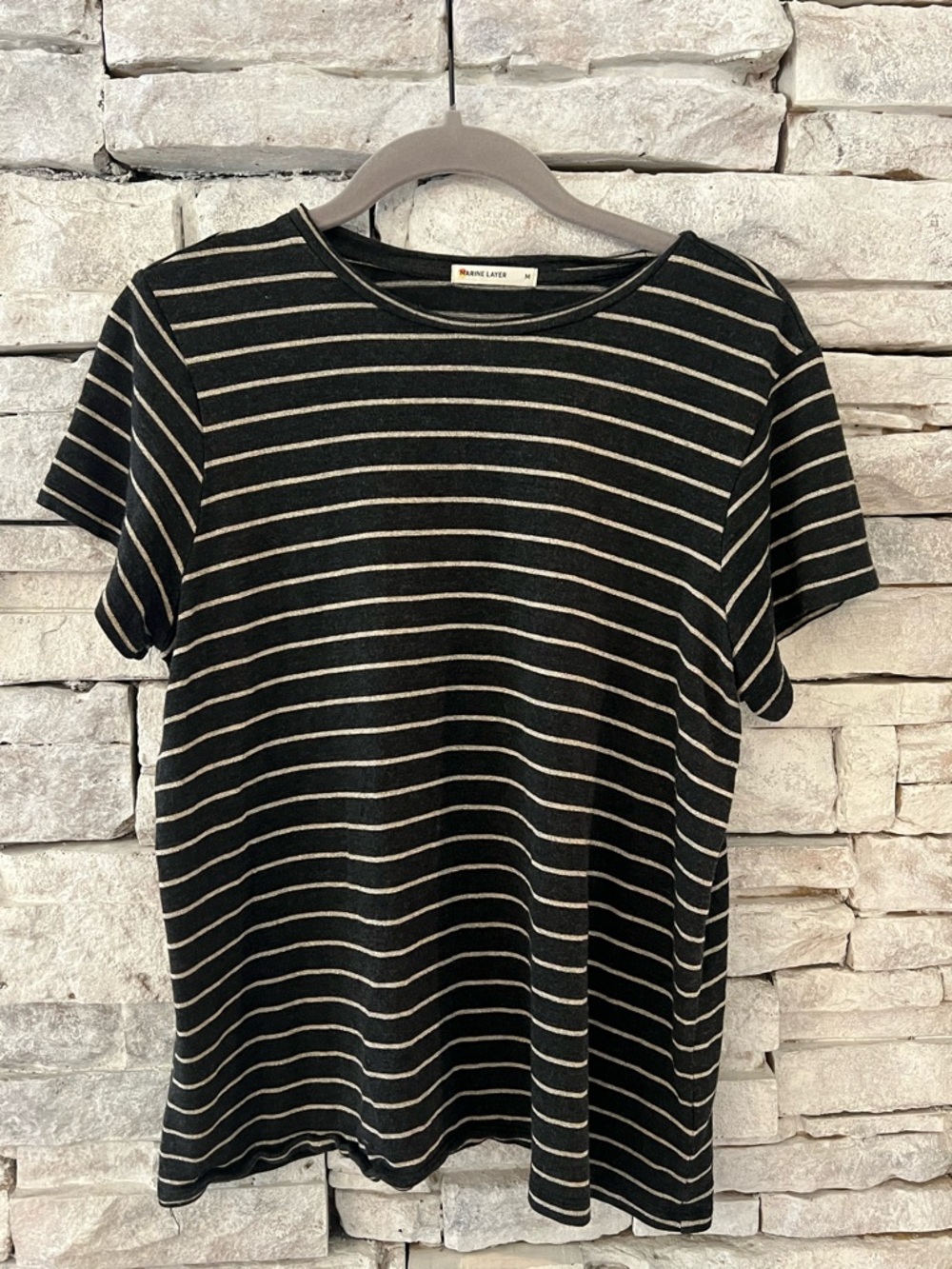 Marine Layer Black, Cream and Gold Striped Crewneck Tee